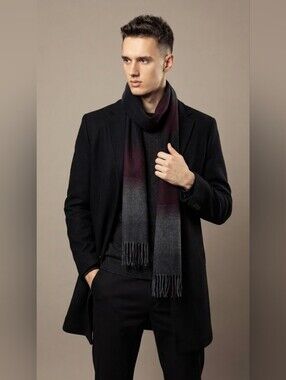 London Fog Men's Black and Gray Scarf